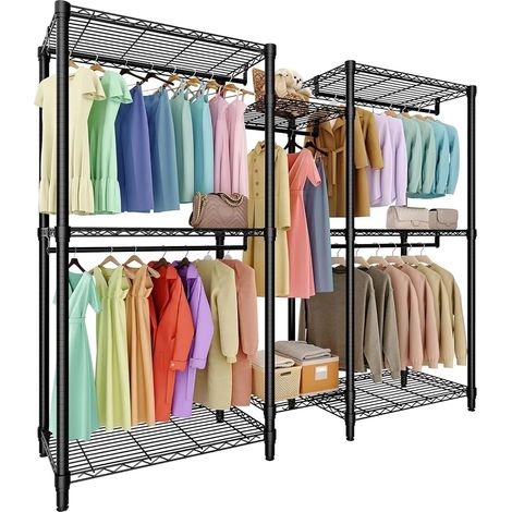 Perchero de acero al carbono de alta resistencia, 8 estantes de alambre ajustables, 5 barras ajustables, soporta hasta 850 kg, estilo moderno. (1/5)