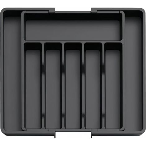 Plateau à couverts extensible 33–57 cm à 8 compartiments, organisateur de cuisine noir (1/5)