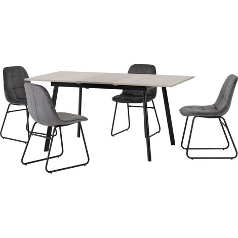 Avery Extending Dining Set with Lukas Chairs - Concrete/Grey Oak Effect/Black/Grey Velvet (1/5)