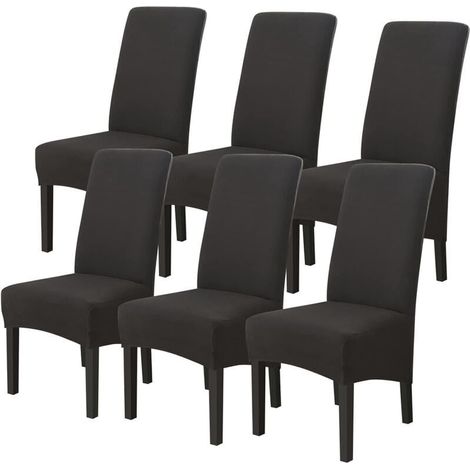 6-teiliges Set großer schwarzer Stuhlhussen, universelle Esszimmerstuhlhussen, moderne Wohnzimmerstuhlhussen für Hochzeiten und Familienfeiern