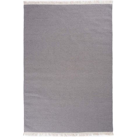 Tapis kilim fait main en laine 140x200 gris rectangle motif uni LYN12 BAYA IBAY (1/5)