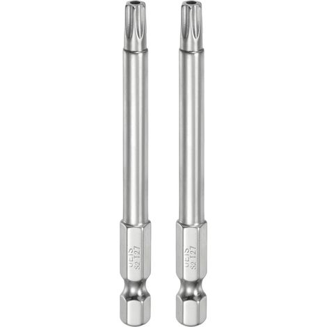 2Pcs Embouts de Sécurité Torx T27 1/4" Tige Hexagonale 3" en Acier S2 Embouts de Vissage en Étoile Magnétiques Résistants à la Manipulation avec Trou Vis de Fixation (1/5)
