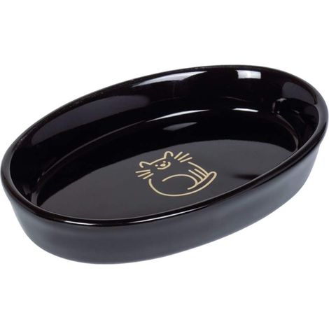 Nobby Gatti in Ceramica Ovale Golden Cat, Nero, 17 x 11 x 2,5 cm, 0,12 l, 1 Pezzo