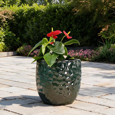 Pot à plantes rond en céramique 22,5 cm vert brillant (1/5)