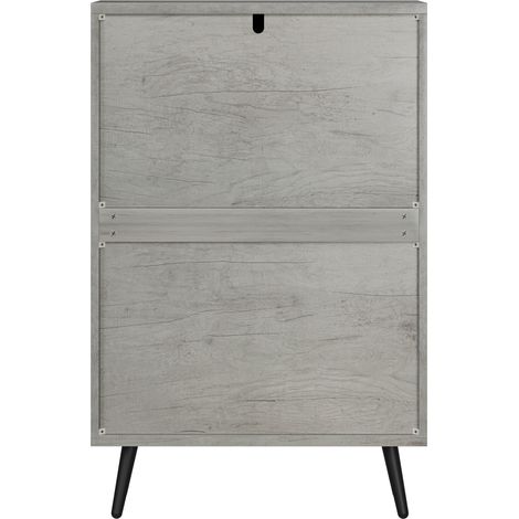 Freistehender grauer Schuhschrank 60 cm mit 2 Klappen und gerilltem Design (1/5)