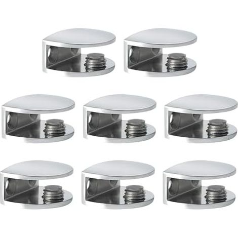 Pince à Verre Support D’étagère en Verre Support de Tablette Mural Fixation Réglable, Verre Adaptatif de 8-10 mm d'Épaisseur, Finition Polie en Alliage de Zinc, 8 Pcs, EBL3010-8P-2026 (1/5)