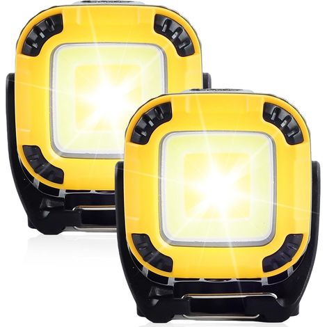 Lot de 2 lampes de travail LED, projecteur de chantier batterie avec base magnétique et rotation à 180°, lampe d'atelier lumineuse 4 modes d'éclairage, lampe de travail portable LED batterie (1/5)