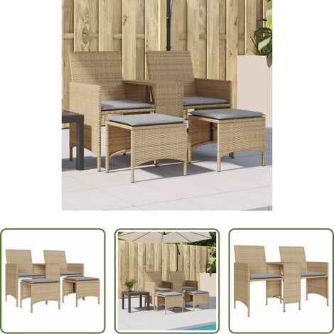 Gartenmöbel - Gartensofa 2-Sitzer mit Tisch und Hockern Beige Poly Rattan (1/5)