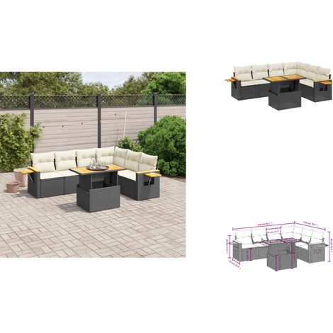 Salon de jardin 7 pcs avec coussins noir résine tressée - Ensemble Salon De Jardin - Meuble Extérieur - Résine Tressée - Rotin Synthétique - Table Extensible (1/3)