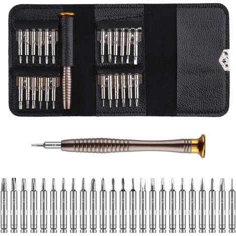 Mini Tournevis Précision Kit Outils de Réparation de Tournevis de Précision Portable avec étui en Cuir pour Laptop Montre Bijoux Jouets 25 en 1-Fei Yu (1/4)