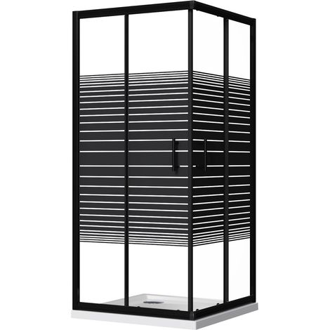 Box Doccia Angolare 2 Ante Scorrevoli 70x90 cm in Cristallo 6 mm H190 cm Profilo Nero (1/5)