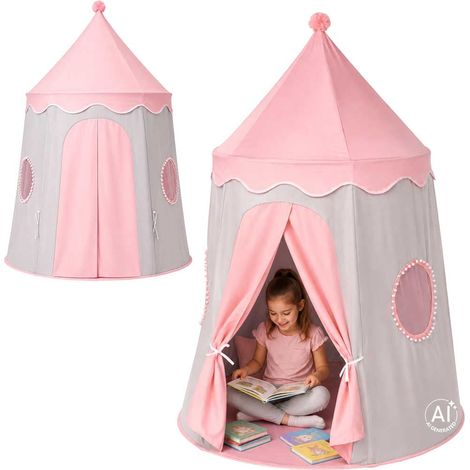 Children's Castle Tent, Foldable Gray-Pink Playhouse (1/5)