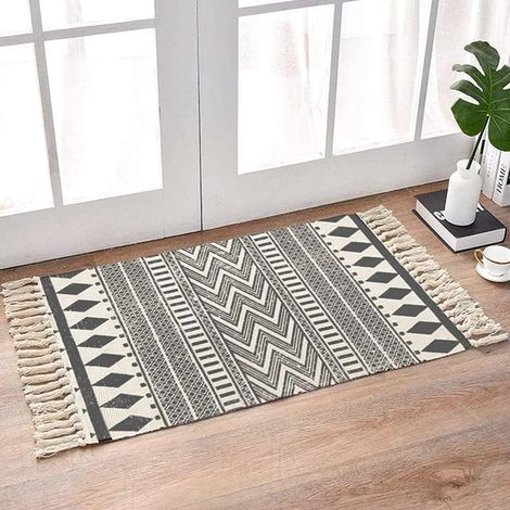 Tapis en Coton tissé avec Pompons - pour Cuisine, Salon, Chambre à Coucher, buanderie, entrée Diaman 60 x 130 cm (1/5)