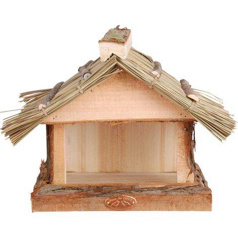 Mangeoire oiseaux avec toit en paille