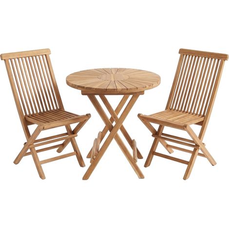 AXI Gia/Mina Ensemble de bistrot 3 pièces en teck - Rond  1 Table de Jardin et  2 chaises pliantes Mina - 60 cm  Meubles de jardin en bois pour balcon, terrasse et extérieur