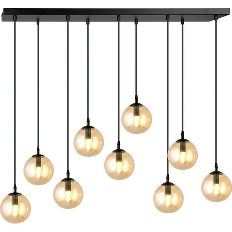 Lampada a Sospensione Cosmo, Acciaio verniciato a polvere, Vetro, Nero, Ambra, 104x120x22 cm