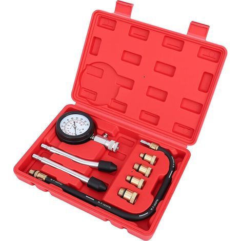 Professional engine compression tester kit, multifunctional automotive cylinder pressure tester with 2 nozzles and 4 adapters for cars and motorcycles, low pressure range of 0 to 3 (1/5)