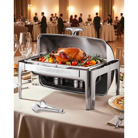 Chauffe-Plat Rectangulaire 8,5 L, Buffet Chauffant avec Couvercle Rabattable, Réchaud en Acier Inoxydable avec Bac Pleine Taille, pour Buffet Libre-Service Hôtel Traiteur Restauration, Argent (1/5)