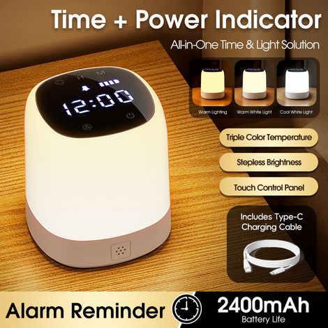 Réveil veilleuse 2400 mAh [avec affichage de l'heure + minuterie] 2 W Tactile haut de gamme, télécommande multifonctionn (1/5)