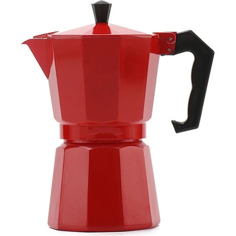 Cafetière moka aluminium 150 ml 3 tasses rouge pour camping (1/4)