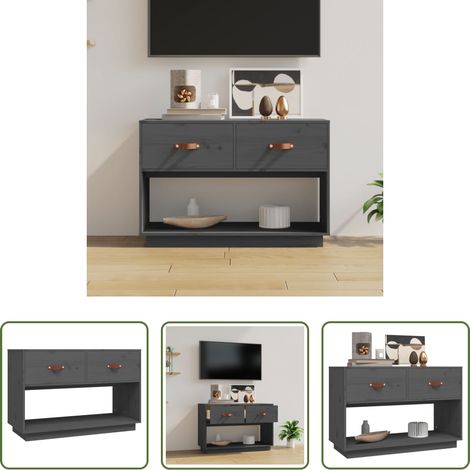 Bois de pin - Meuble TV Gris 90x40x60 cm Bois de pin massif (1/5)