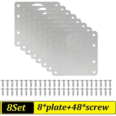 (A-8Sets) Kit de réparation de charnières de porte d'armoire, plaque de montage en acier inoxydable, outil de réparation inclus (1/5)