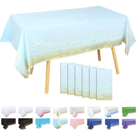 Lot de 6 nappes bleu clair à pois dorés 137x274cm imperméables pour fêtes