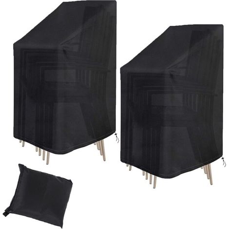 Set di 2 coperture per sedie da giardino impilabili (6 pezzi), impermeabili e resistenti ai raggi UV, in tessuto Oxford 210D, 114 x 85 x 65 cm, nero -Crezuo