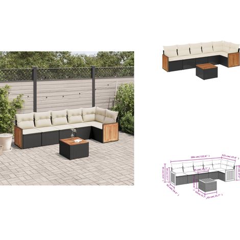 7-tlg. Garten-Sofagarnitur mit Kissen Schwarz Poly Rattan - Gartenmöbel Set - PE-Rattan Möbel - Outdoor Lounge - Esstisch - Sofasatz (1/3)