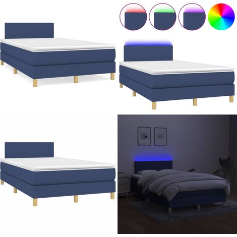 Sommier à lattes de lit matelas et LED bleu 120x190 cm tissu - Sommier Tapissier - Matelas LED - Literie Bleu - Chaise Lit - Chambre À Coucher - Home & Living (1/5)
