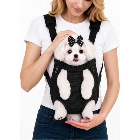 Sac à dos de transport Inspack pour chien et chat, sac ventral ajustable chiots/chiens taille moyenne, pattes libres, souple aéré, noir XL (1/5)