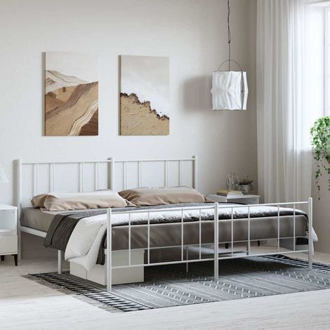 Estructura cama sin colchón con estribo metal blanco 183x213 cm (1/5)