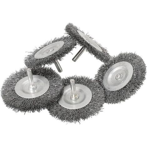 Lot de 5 brosses à disques fines en fil d'acier Ø 75 mm pour métal et pierre, brosse métallique pour perceuse avec tige de 6 mm, pour dérouiller, décaper, raper et nettoyer (1/4)