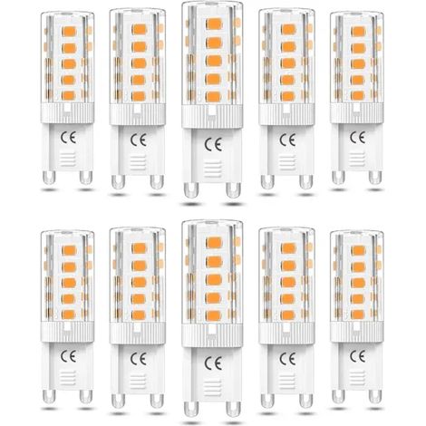 [13R] Lot de 10 ampoules LED G9 dimmables 5 W blanc chaud 3000 K, équivalent halogène 50 W, AC110/220 V [Classe énergétique F]BON (1/2)