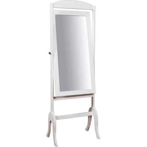 Specchio Specchiera Da Terra a Pavimento orientabile in legno massello di tiglio finitura bianca anticata L61xPR45xH172 cm Made (1/5)
