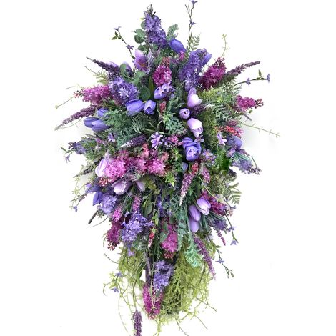 Couronne de fleurs artificielles avec lilas, jacinthes et hortensias pour printemps et été (1/5)