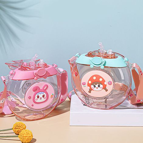 Donutförmige Sprühflasche, Kinder-Trinkbecher mit Strohhalm und Cartoon-Motiv, niedliche und kreative Plastikwasserflasche für Schüler, rosa. (1/4)