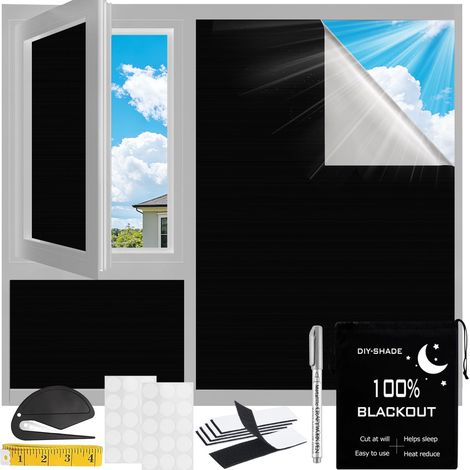 Film Occultant 145x200cm, Sans Perçage, Multicouche Polyester Nylon, Ventouse, Velcro, Store Opaque Pour Chambre Bureau Voyage (1/5)