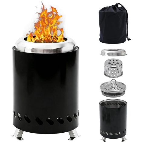 Brasero portátil de acero inoxidable, brasero de jardín al aire libre, mini mesa, hoguera, sin humo, difícil de volcar, aislamiento térmico, fácil de limpiar, para terraza, balcón, camping (20 x 14 cm (1/5)