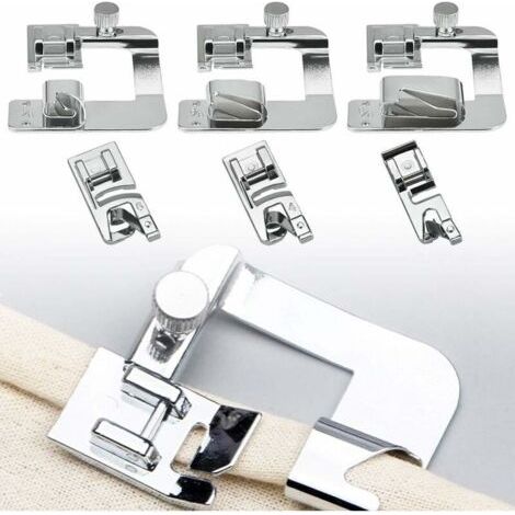Lot de 6 pieds-de-biche pour machine à coudre : pied ourleur 4/8, 6/8 et 8/8 pouces, pied pour ourlet roulé 3/4/6 mm