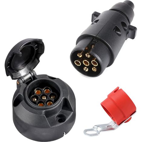 prise remorque 7 broches Mâle et prise remorque 7 broches Femelle,12V Prise attelage Remorque 7 broches pour Voiture Porte-vélos, avec Support de prise remorque male,Norme ISO 1724 (SK0701C) (1/5)