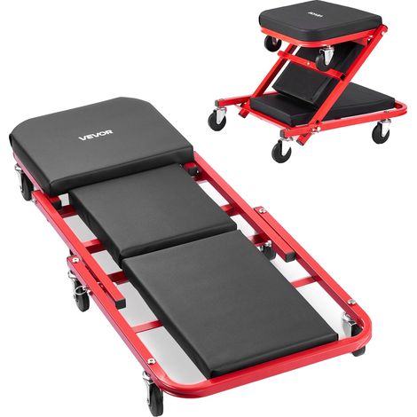 Vevor Carrello da garage pieghevole da 91,4 cm, sgabello da meccanico, portata 136,1 kg. Combinazione carrello mobile e sgabello con telaio resistente in acciaio al carbonio. (1/2)