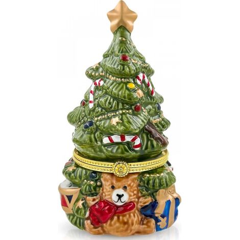 Bougeoir en céramique pour sapin de Noël, boîte à bijoux ours peinte à la main, organiseur à bijoux à charnière, décorations de Noël pour la maison et cadeaux, Vert (1/5)