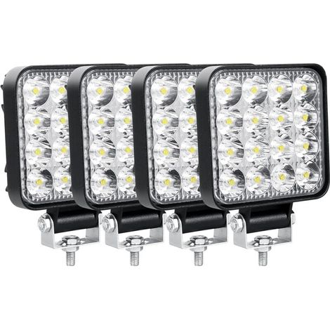 UlisemLot von 4 LED-Arbeitsscheinwerfern, 8,5 cm, 3,4 Zoll, 48 W, LED-Strahler, 12 V, 24 V, wasserdicht, IP67, Spot-Nebelscheinwerfer, LED für 4x4-Auto, LKW, Traktor, SUV, Boot, Quad (1/4)