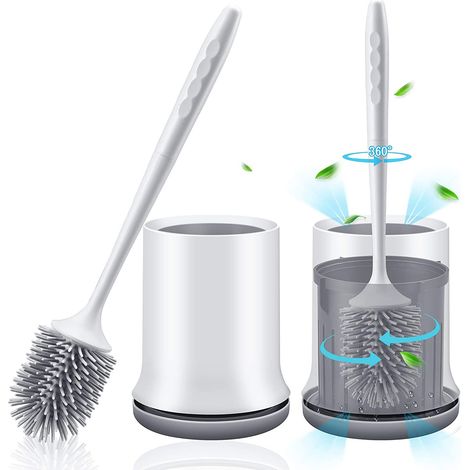 Brosse WC en silicone avec support mural et sur pied, manche long et support à séchage rapide pour le nettoyage et l'organisation de la salle de bain (gris)-AquaForge (1/2)
