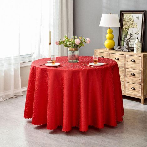 Nappe ronde en jacquard rouge 240 cm, facile d'entretien, pour maison & restaurant