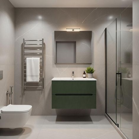 Composizione mobile bagno sospeso con cassetti cm 90 cannettato mod. STICK - Verde Bosco (1/4)