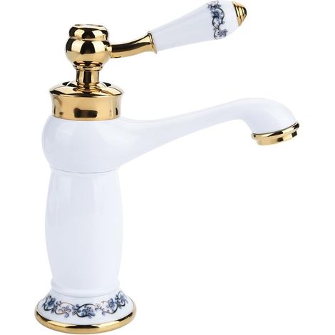 Mitigeur de lavabo Robinet mitigeur, Motif Floral Robinet mitigeur Robinet Eau Froide/Chaude pour Robinet évier évier lavabo Salle de Bains Robinet mitigeur(Blanc) (1/5)