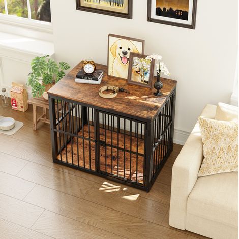 Jaula para perro mueble de 3 puertas, 2 en 1 TV o mesilla, 84x56x66 cm, marrón OKMYHOME (1/5)