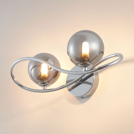 Verchromte Design-Wandleuchte mit zwei Rauchglaskugeln - Novale